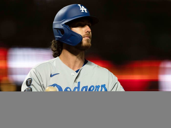 Sep 4, 2021; San Francisco, California, USA;  Los Angeles Dodgers center fielder Cody Bellinger (35) during the sixth inning against the San Francisco Giants at Oracle Park.
